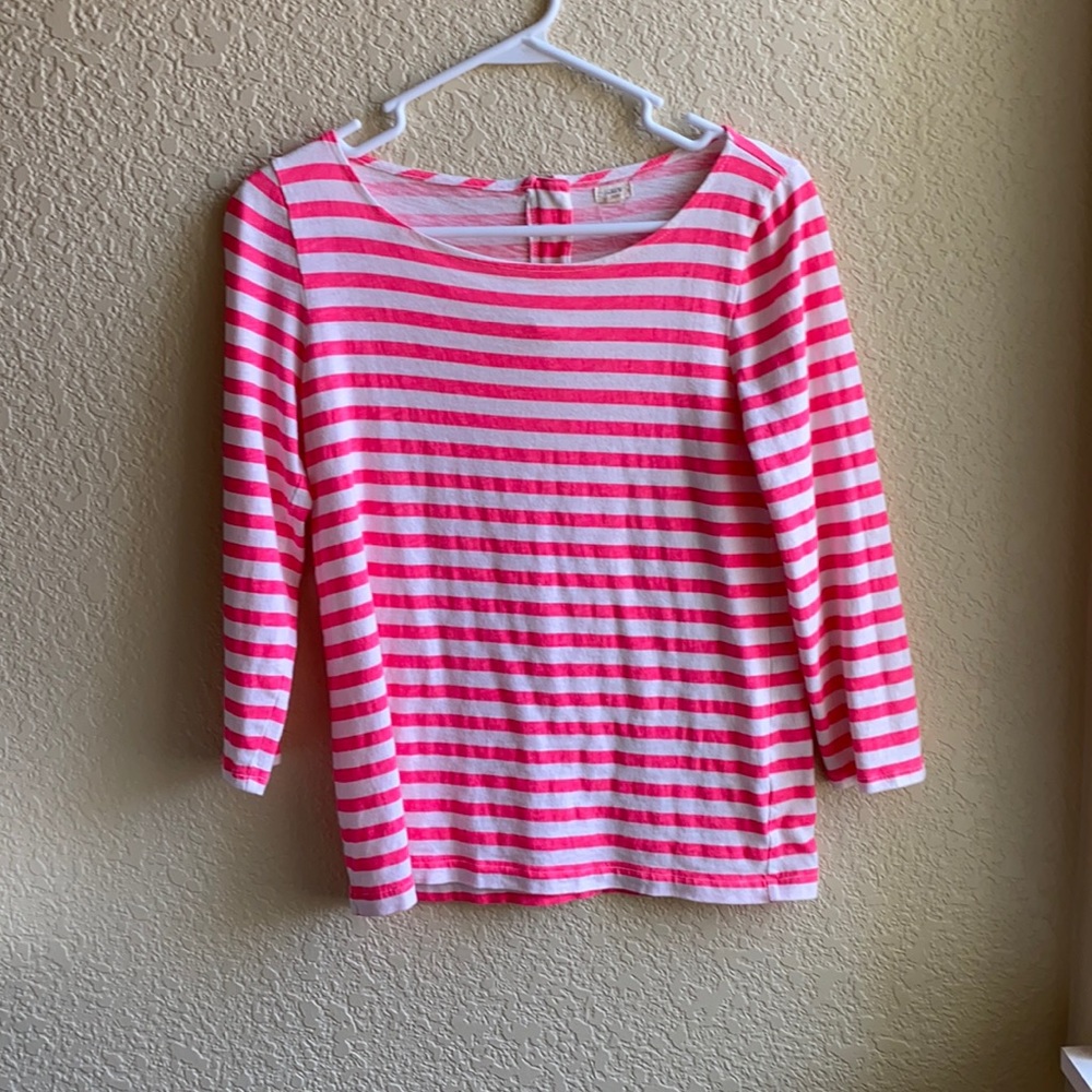 Hot pink stripe J. Crew boatneck tee